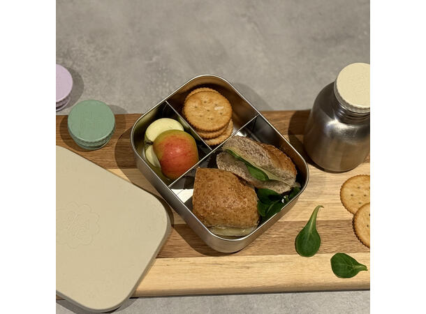 Blafre stålmatboks tre rom - Beige Med silikonlokk 