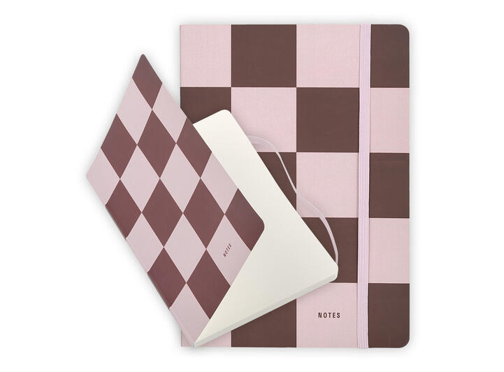 Muurla Notatbok A5 - Checks & Stripes Brun/rosa 
