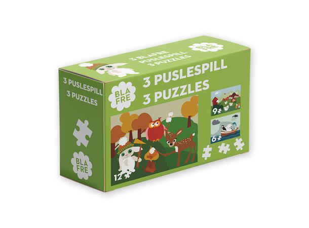 Blafre puslespill - 3 stk 6, 9, 12 brikker 