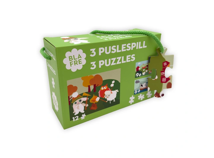 Blafre puslespill - 3 stk 6, 9, 12 brikker 
