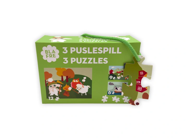 Blafre puslespill - 3 stk 6, 9, 12 brikker 
