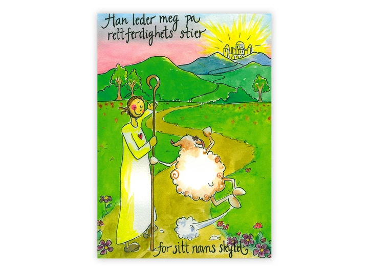 Kristent postkort Han leder meg på A6 postkort 