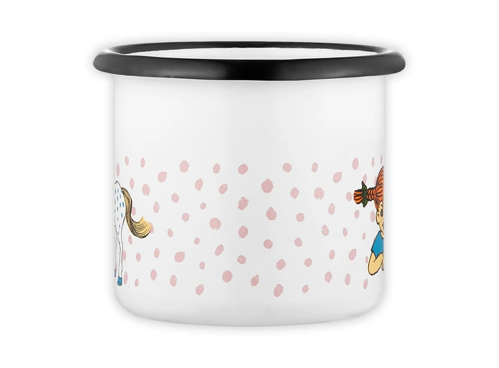 Pippi emaljekopp - Pippi og hesten 1,5 dl - hvit 