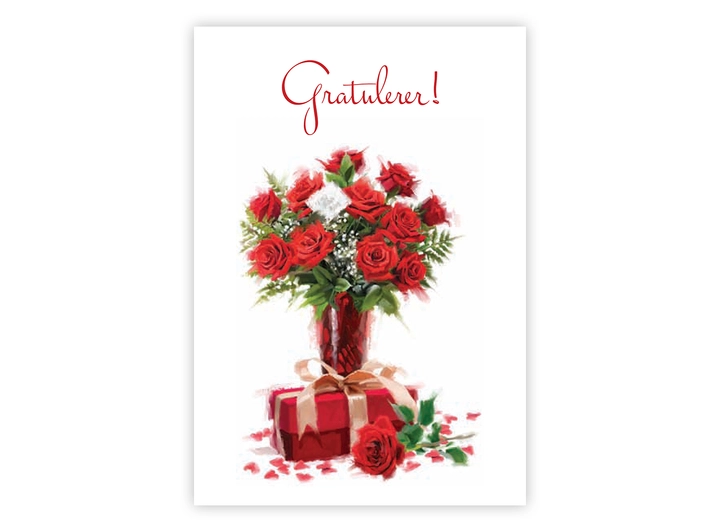 Postkort Gratulerer rosebukett A6 postkort 