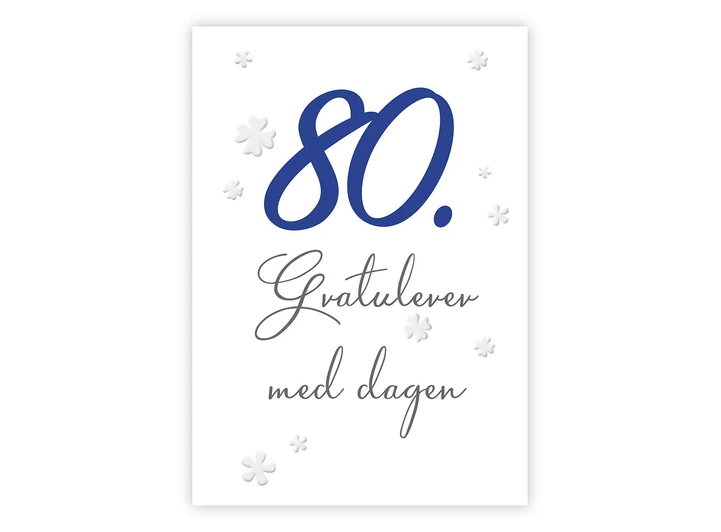 Dobbelt årstallkort 80 år Gratulerer med A6 dobbelt kort 