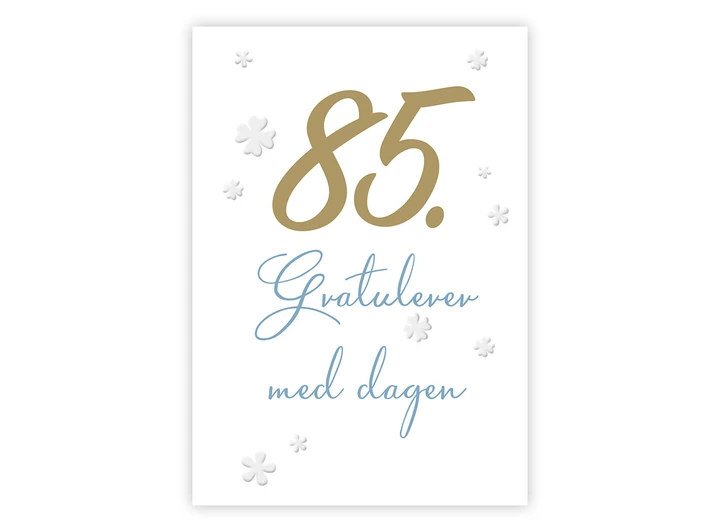 Dobbelt årstallkort 85 år Gratulerer med A6 dobbelt kort 