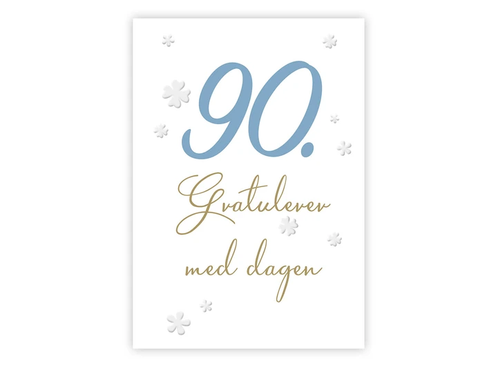 Dobbelt årstallkort 90 år Gratulerer med A6 dobbelt kort 
