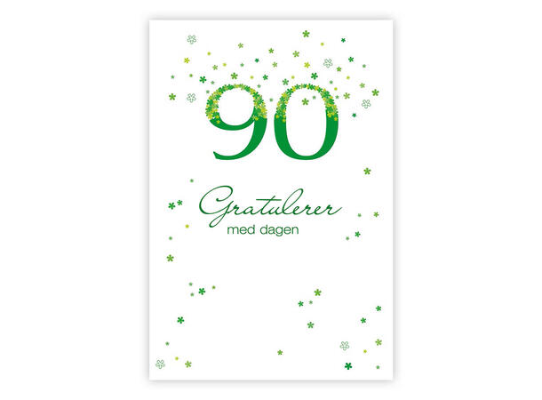 Dobbelt årstallkort 90 år Gratulerer med A6 dobbelt kort