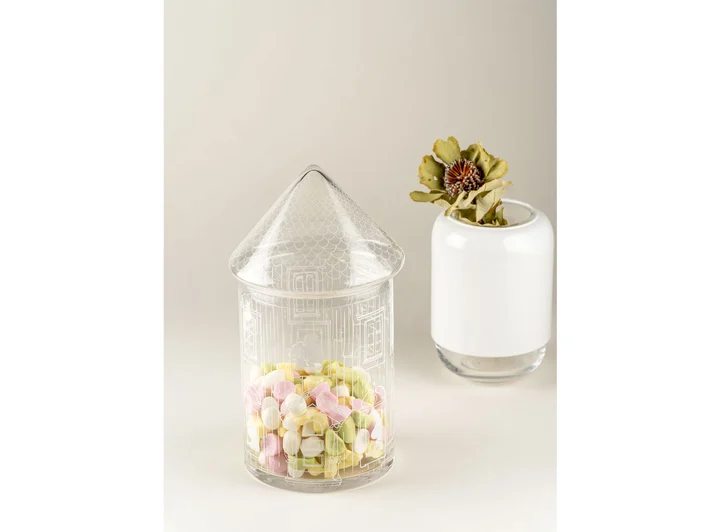 Mummi glasskrukke med lokk - Mummihuset 15x30cm  Mummihuset 