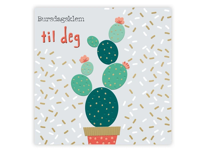 Dobbelt gratulasjonskort Bursdagsklem 15x15 cm 