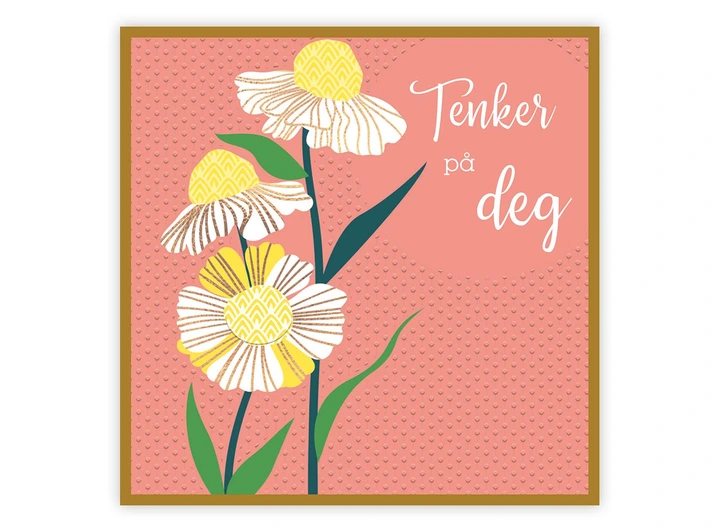 Dobbelt gratulasjonskort Tenker på deg 15x15 cm 