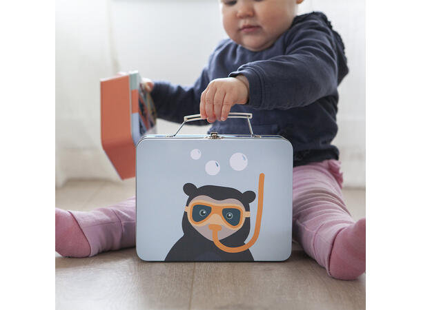 Brillebjørn koffertboks - Lys blå Metall