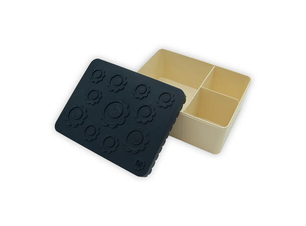 Blafre matboks i plast treroms - Blomst Mørk blå/beige