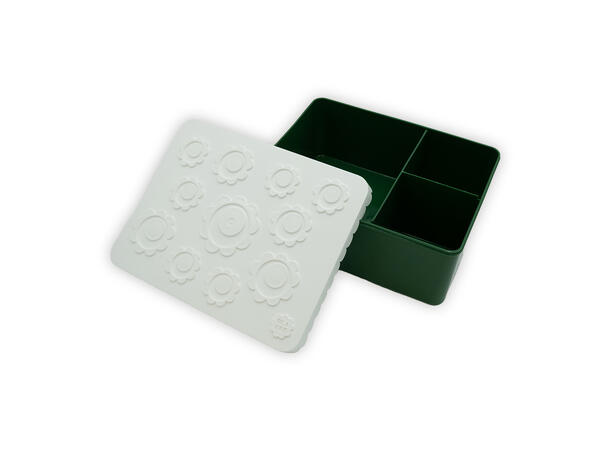 Blafre matboks i plast treroms - Blomst Hvit/mørk grønn