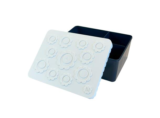 Blafre matboks i plast treroms - Blomst Hvit/marineblå