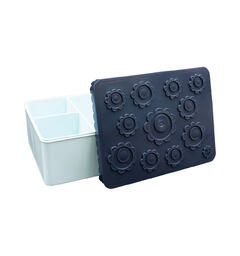 Blafre matboks i plast treroms - Blomst Mørk blå/lys blå