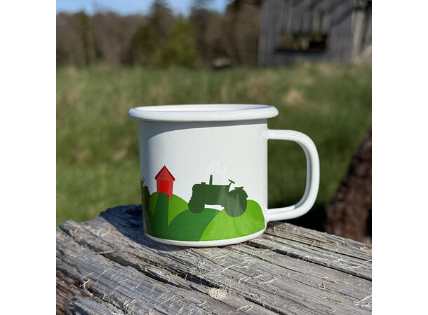 Blafre emaljekopp - Traktor og låve 2,5 dl