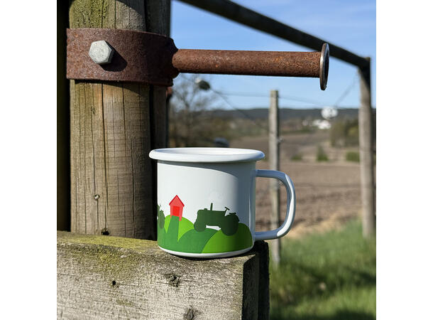 Blafre emaljekopp - Traktor og låve 2,5 dl