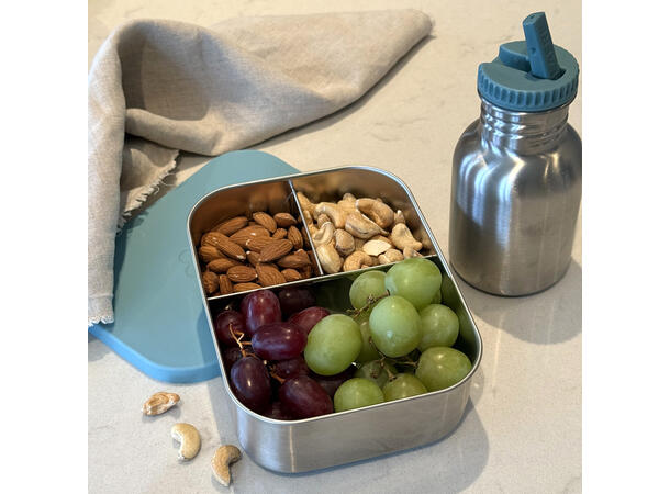 Blafre stålmatboks tre rom - Blågrønn Med silikonlokk 