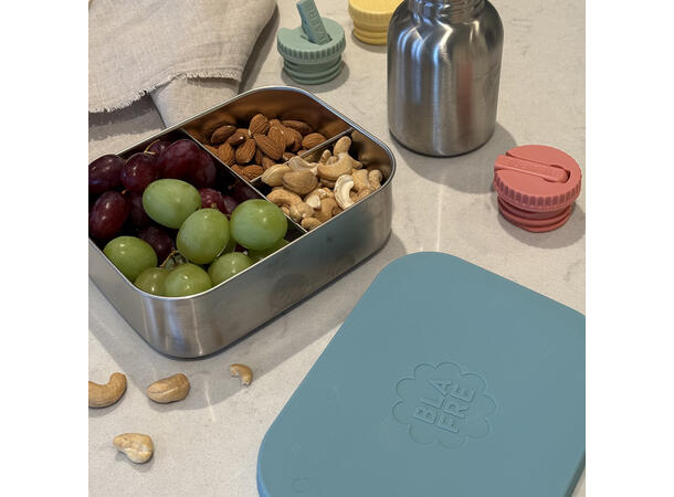 Blafre stålmatboks tre rom - Blågrønn Med silikonlokk 