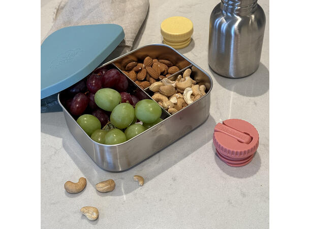 Blafre stålmatboks tre rom - Blågrønn Med silikonlokk 